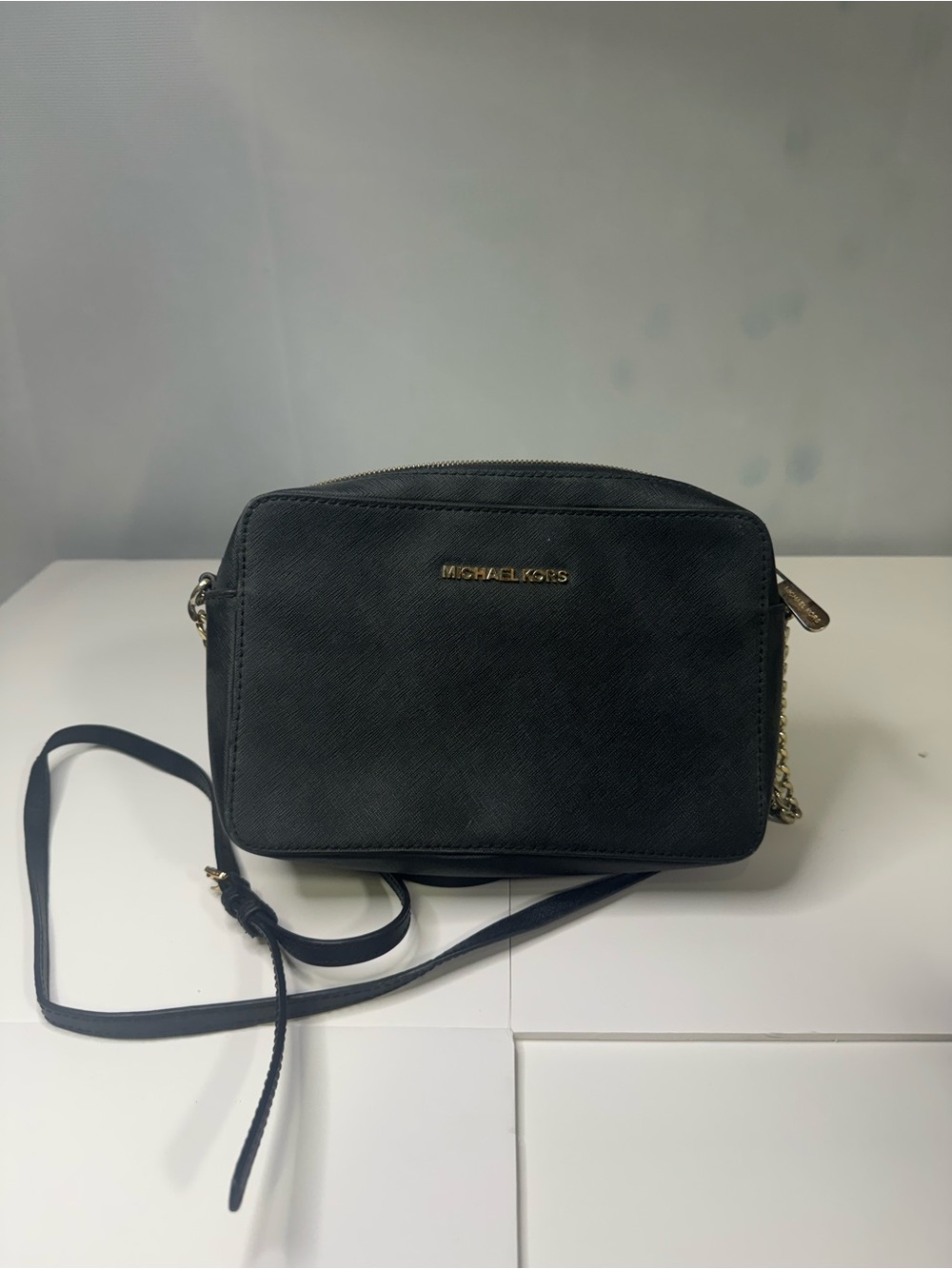 Michael Kors Black Crossbody Camera Bag with Gold Logo